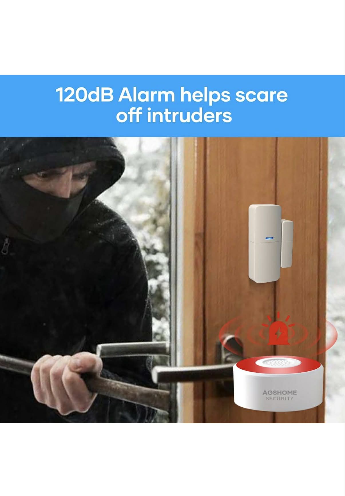 AGSHOME Alarme Maison Sans Fil WiFi 8 Pieces  – Kit Sécurité avec Sirène, 5 Capteurs et 2 Télécommandes, Compatible Alexa & Google Assistant