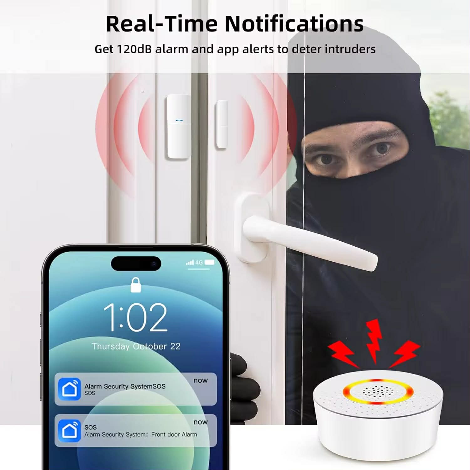 AGSHOME Alarme Maison Sans Fil WiFi 13 Pieces – Kit Complet avec Sirène, 8 Capteurs, 2 Claviers, 2 Détecteurs de Mouvement, Compatible Alexa & Google Assistant